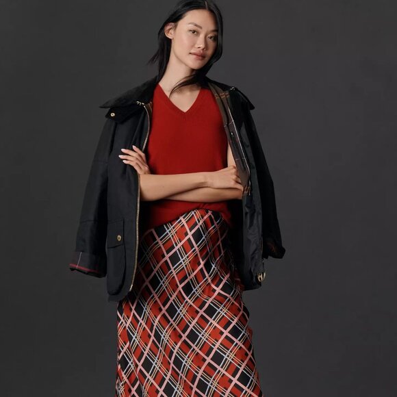 RIXO Red and Black Plaid Midi Skirt - Picture 2 of 5